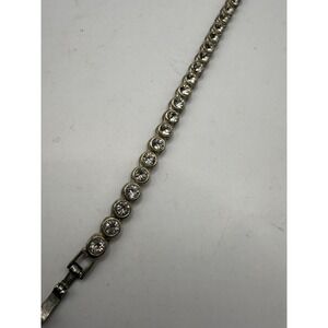 Vintage Silver Tone Rhinestone Tennis Bracelet – Bezel Set Crystal Line Bracelet